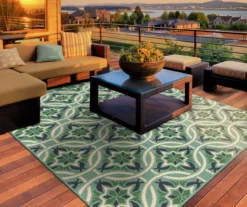 Halsey Blue & Green Round Outdoor Area Rug, (7'10") -Garden Furniture Store 810413052 6
