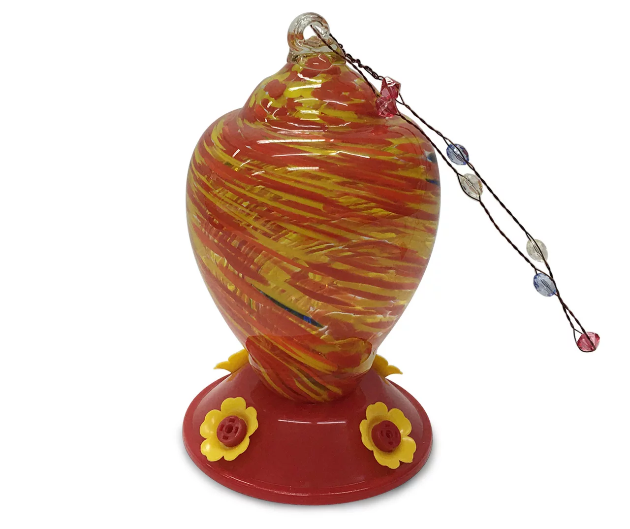 Red & Yellow Glass Kaleidoscope Hummingbird Feeder 3 Red & Yellow Glass Kaleidoscope Hummingbird Feeder