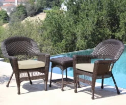 Espresso 3-Piece Cushioned Patio All-Weather Wicker Chat Set -Garden Furniture Store 810478208