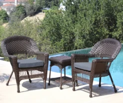 Espresso 3-Piece Cushioned Patio All-Weather Wicker Chat Set -Garden Furniture Store 810478210