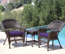 Espresso 3-Piece Cushioned Patio All-Weather Wicker Chat Set -Garden Furniture Store 810478262