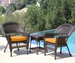 Espresso 3-Piece Cushioned Patio All-Weather Wicker Chat Set -Garden Furniture Store 810478265