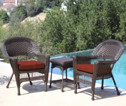 Espresso 3-Piece Cushioned Patio All-Weather Wicker Chat Set -Garden Furniture Store 810478267