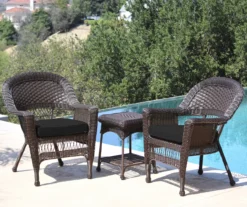 Espresso 3-Piece Cushioned Patio All-Weather Wicker Chat Set -Garden Furniture Store 810478268