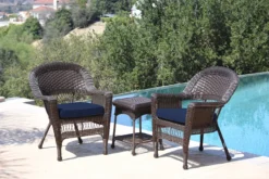 Espresso 3-Piece Cushioned Patio All-Weather Wicker Chat Set -Garden Furniture Store 810478270