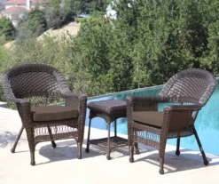 Espresso 3-Piece Cushioned Patio All-Weather Wicker Chat Set -Garden Furniture Store 810478271