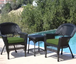 Black 3-Piece Cushioned Patio All-Weather Wicker Chat Set -Garden Furniture Store 810478339