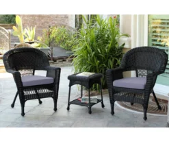 Black 3-Piece Cushioned Patio All-Weather Wicker Chat Set -Garden Furniture Store 810478340 1