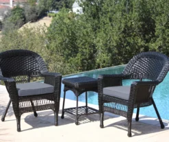 Black 3-Piece Cushioned Patio All-Weather Wicker Chat Set -Garden Furniture Store 810478340