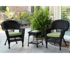 Black 3-Piece Cushioned Patio All-Weather Wicker Chat Set -Garden Furniture Store 810478424 1