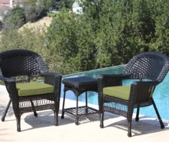 Black 3-Piece Cushioned Patio All-Weather Wicker Chat Set -Garden Furniture Store 810478424