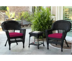 Black 3-Piece Cushioned Patio All-Weather Wicker Chat Set -Garden Furniture Store 810478425 1