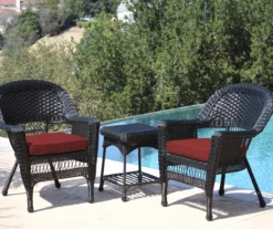 Black 3-Piece Cushioned Patio All-Weather Wicker Chat Set -Garden Furniture Store 810478425