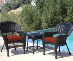 Black 3-Piece Cushioned Patio All-Weather Wicker Chat Set -Garden Furniture Store 810478427