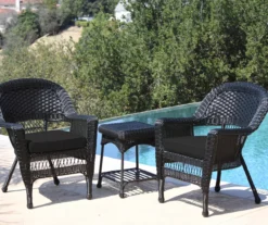 Black 3-Piece Cushioned Patio All-Weather Wicker Chat Set -Garden Furniture Store 810478428