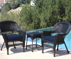 Black 3-Piece Cushioned Patio All-Weather Wicker Chat Set -Garden Furniture Store 810478430
