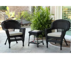 Black 3-Piece Cushioned Patio All-Weather Wicker Chat Set -Garden Furniture Store 810478432 1