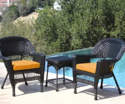 Black 3-Piece Cushioned Patio All-Weather Wicker Chat Set -Garden Furniture Store 810478433