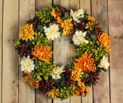 19" Orange & Green Chrysanthemum Wreath -Garden Furniture Store 810484073 1
