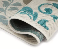 Eastlake Teal & Gray Damask Outdoor Area Rug, (7'10" X 9'6") -Garden Furniture Store 810497108 810497109 810497110 3