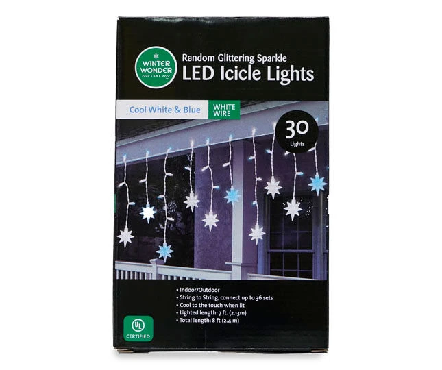 Cool White & Blue Sparkling Star LED Icicle Light Set With White Wire, 30-Lights 5 Cool White & Blue Sparkling Star LED Icicle Light Set With White Wire, 30-Lights - Image 3