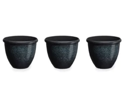 14.25" Green Speckle Glaze Plastic Planters, 3-Pack