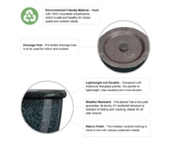 14.25" Green Speckle Glaze Plastic Planters, 3-Pack -Garden Furniture Store 810525063 6