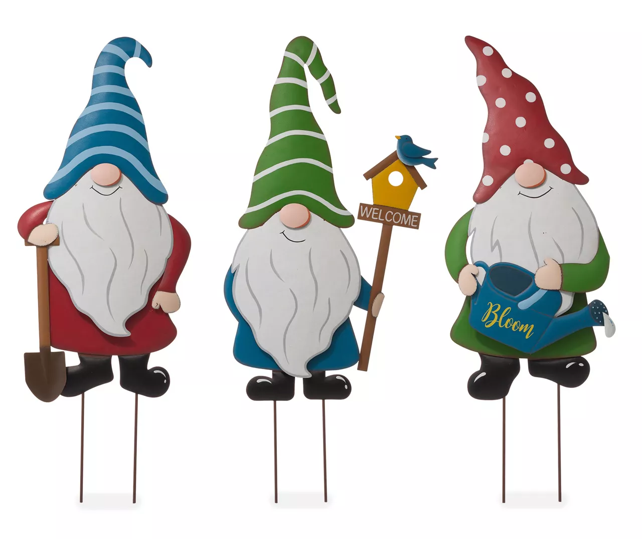 Metal Garden Gnome 3-Piece Yard Stake & Wall Decor Set 3 Metal Garden Gnome 3-Piece Yard Stake & Wall Decor Set
