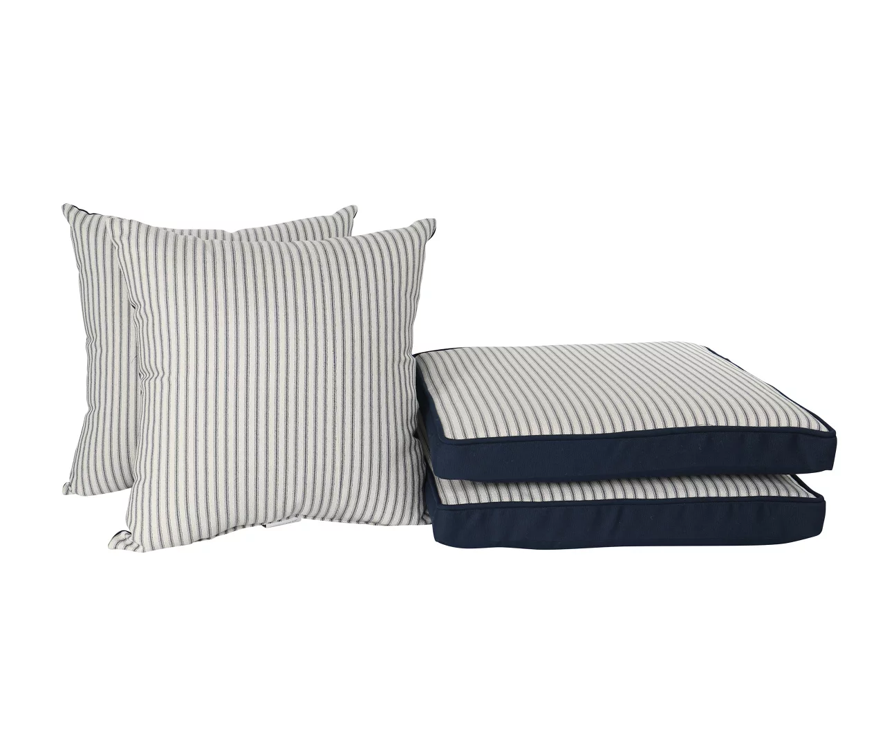 Navy Blue Tick Stripe 4-Piece Reversible Deluxe Outdoor Chair Cushions Set 10 Navy Blue Tick Stripe 4-Piece Reversible Deluxe Outdoor Chair Cushions Set - Image 8