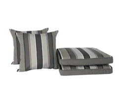 Natural Gray Stripe 4-Piece Reversible Deluxe Outdoor Chair Cushion Set -Garden Furniture Store 810525548 8