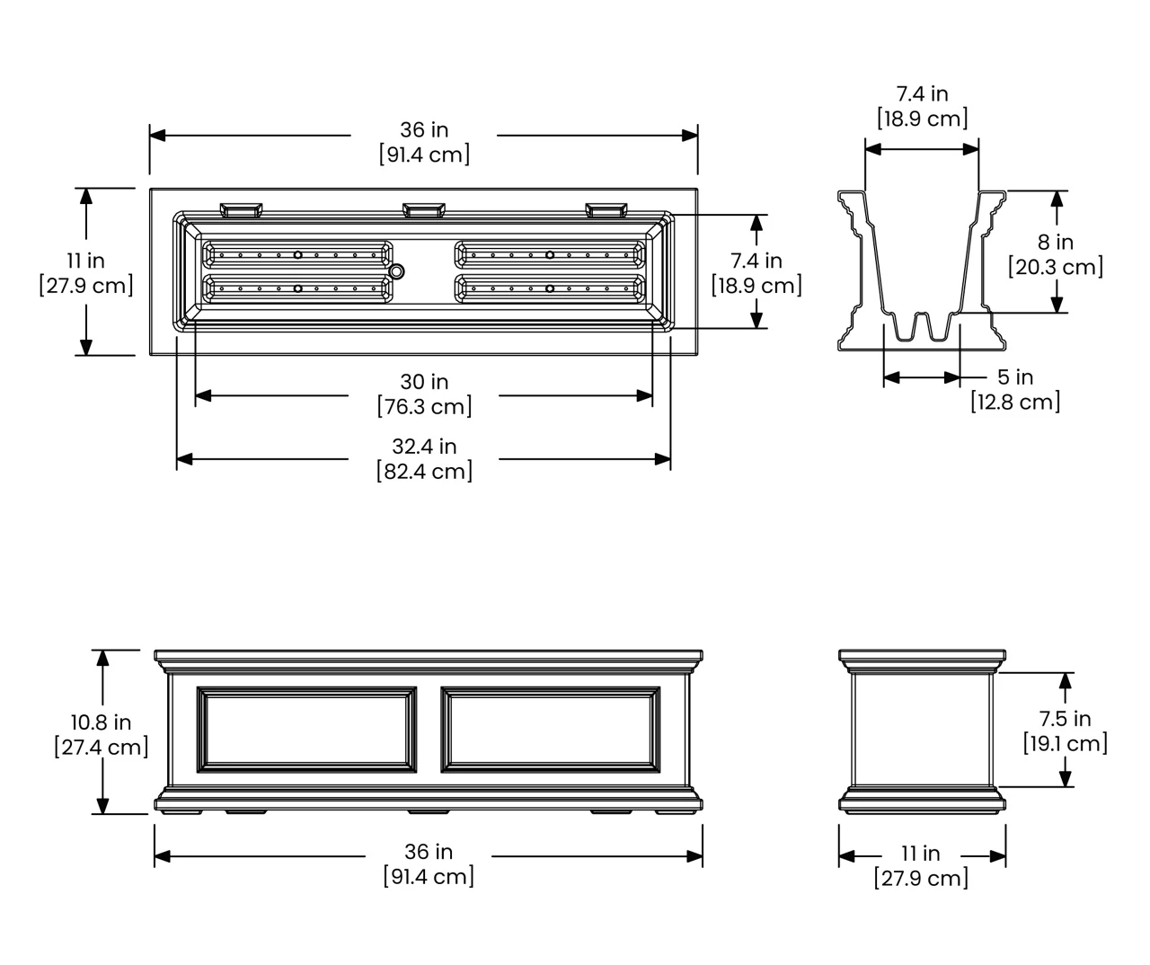 3' Fairfield Graphite Gray Window Box 7 3' Fairfield Graphite Gray Window Box - Image 5