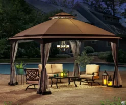 Gray & Black 2-Tier Gazebo, (10.5' X 13') -Garden Furniture Store 810527850 10