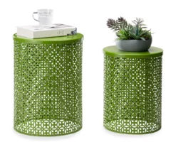 Green 2-Piece Metal Drum Garden Table Set -Garden Furniture Store 810531034 3