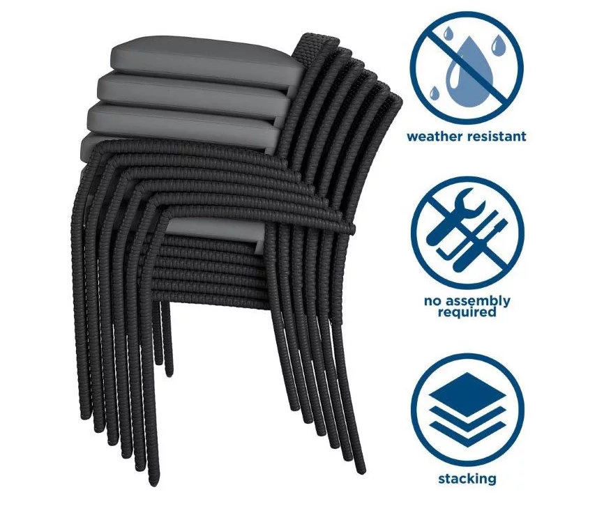 COSCO Lakewood Ranch Black Cushioned Wicker Patio Dining Chairs, 6-Pack 7 COSCO Lakewood Ranch Black Cushioned Wicker Patio Dining Chairs, 6-Pack - Image 5