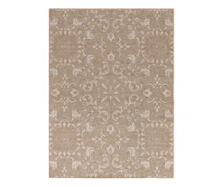 Sandpointe Tan & Ecru Damask Outdoor Area Rug, (5' X 7') -Garden Furniture Store 810546502 810546501 810546500 1 1