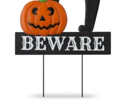"Beware" Light Up Cat & Jack O'Lantern Yard Stake 12 "Beware" Light Up Cat & Jack O'Lantern Yard Stake -Garden Furniture Store 810547697 4