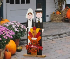 "Welcome" Pilgrim Couple & Turkey Decor -Garden Furniture Store 810547804 7