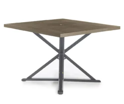 Autumn Cove Light Brown Wood Look Square Steel Patio Dining Table -Garden Furniture Store 810557039 1