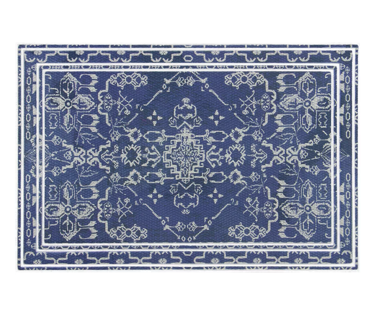 Navy & White Persian Geometric Doormat, (2' X 3') 3 Navy & White Persian Geometric Doormat, (2' X 3')