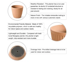 Glitzhome 15.5" Fluted Plastic Planters, 2-Pack -Garden Furniture Store 810565984 4