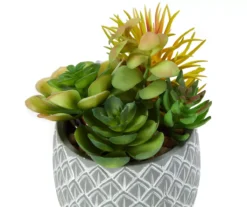 Artificial Succulent Medley In Leaf Carved Cement Pot -Garden Furniture Store 810586811 A8 2