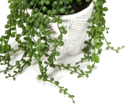 Artificial String Of Pearls Plant In White Herringbone Footed Pot -Garden Furniture Store 810587228 A8 2