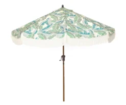 9' White & Green Palm Leaf Round Patio Umbrella