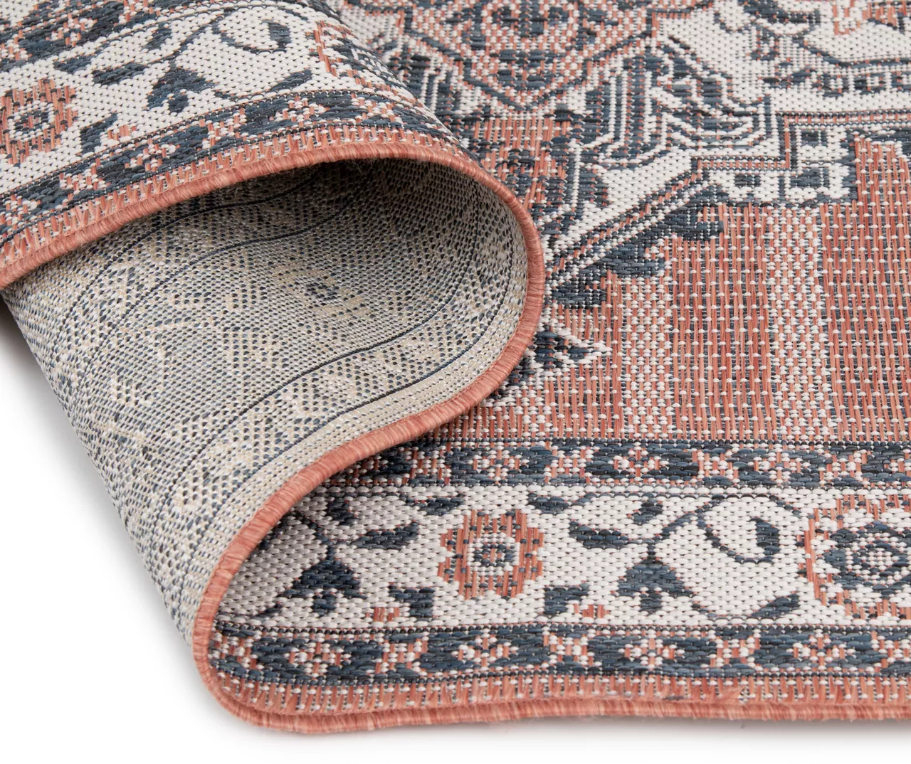 Broyhill Braiden Orange & Navy Floral Medallion Outdoor Area Rug 9 Broyhill Braiden Orange & Navy Floral Medallion Outdoor Area Rug - Image 7