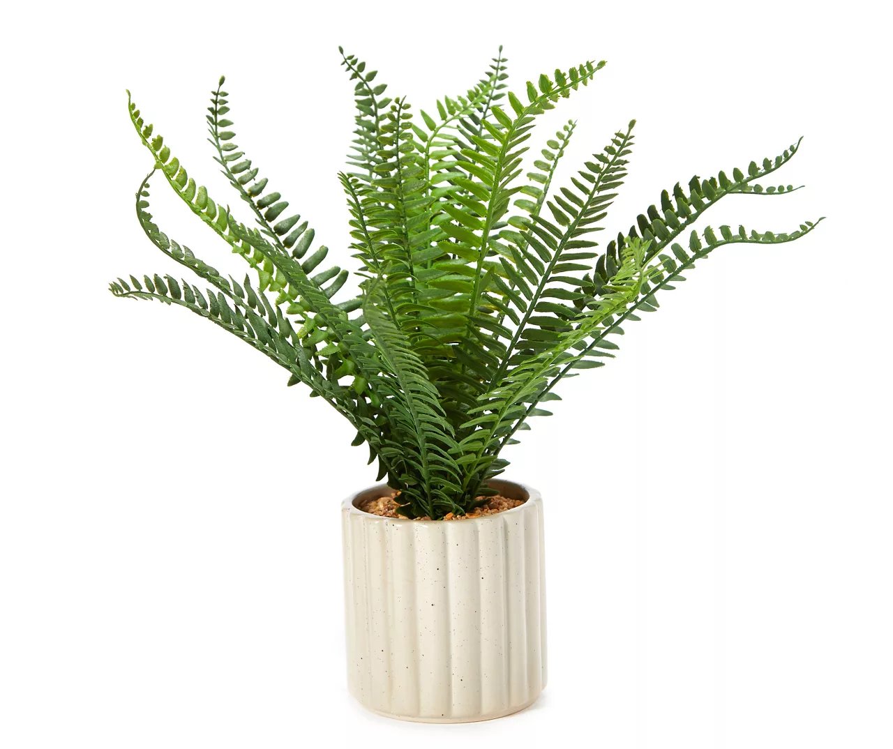 Artificial Fern In White Ribbed Pot 3 Artificial Fern In White Ribbed Pot