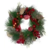 24" Green & Red Pine Berry Harvest Wreath -Garden Furniture Store 810590290