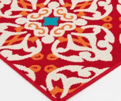 Rilassare Red & Orange Medallion Lattice Outdoor Area Rug, (6.5' X 9') -Garden Furniture Store 810591263 810591264 810591265 3