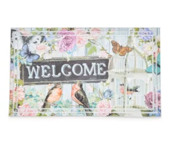 "Welcome" Floral Bird Scene Doormat, (18" X 30")