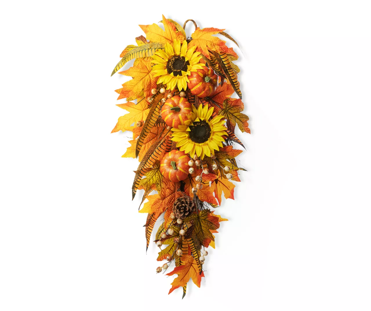 26" Sunflower, Pumpkin & Leaf Teardrop Wreath 3 26" Sunflower, Pumpkin & Leaf Teardrop Wreath