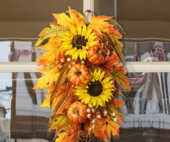 26" Sunflower, Pumpkin & Leaf Teardrop Wreath 9 26" Sunflower, Pumpkin & Leaf Teardrop Wreath -Garden Furniture Store 810596394 3